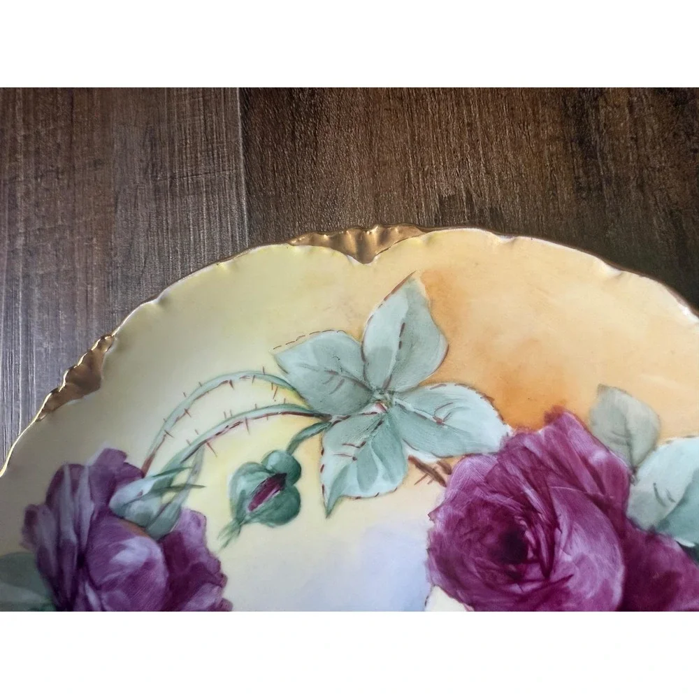 RC Versailles Bavaria Hand Painted Rose‎ Cabinet Plate Gold Scalloped Rim